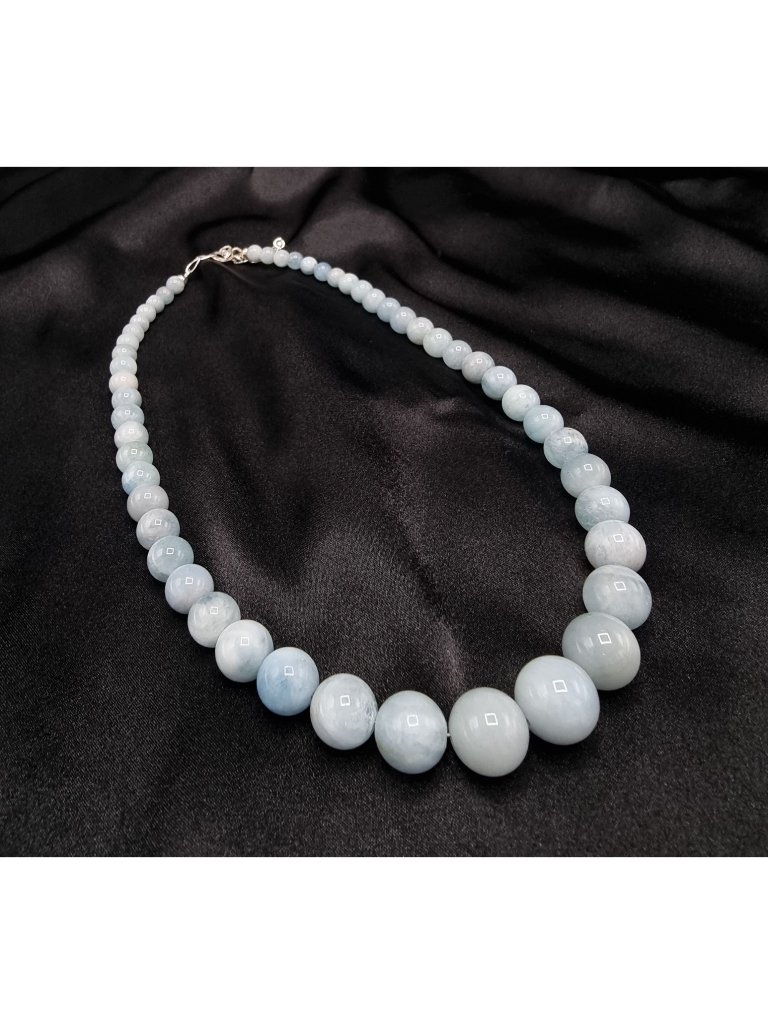 925 Sterling Silver Aquamarine Beaded Necklace